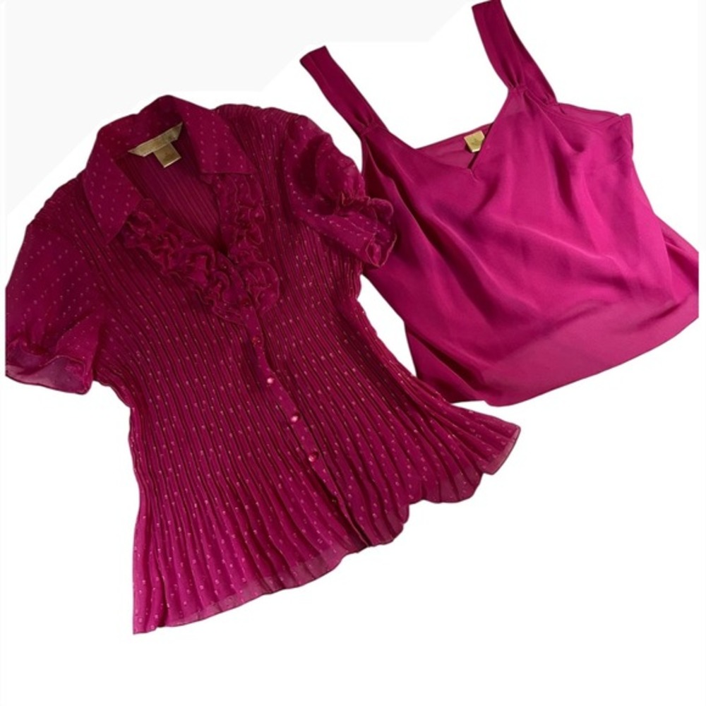 New York City Design Co Blouse Set Women M Pink Excellent Pleated‎ Swiss Dot Y2K